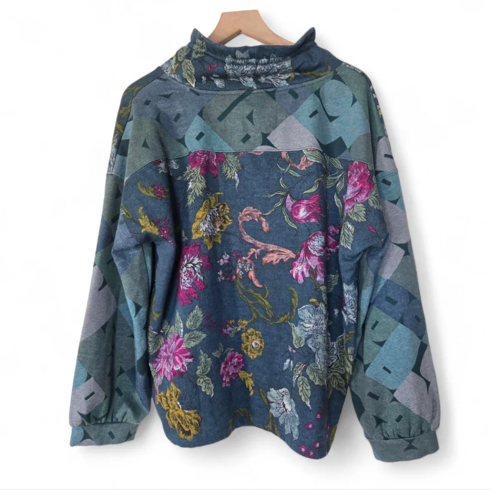 Daily Practice Floral Print Hoodie Sweatshirt Size Large Teal - Picture 2 of 6